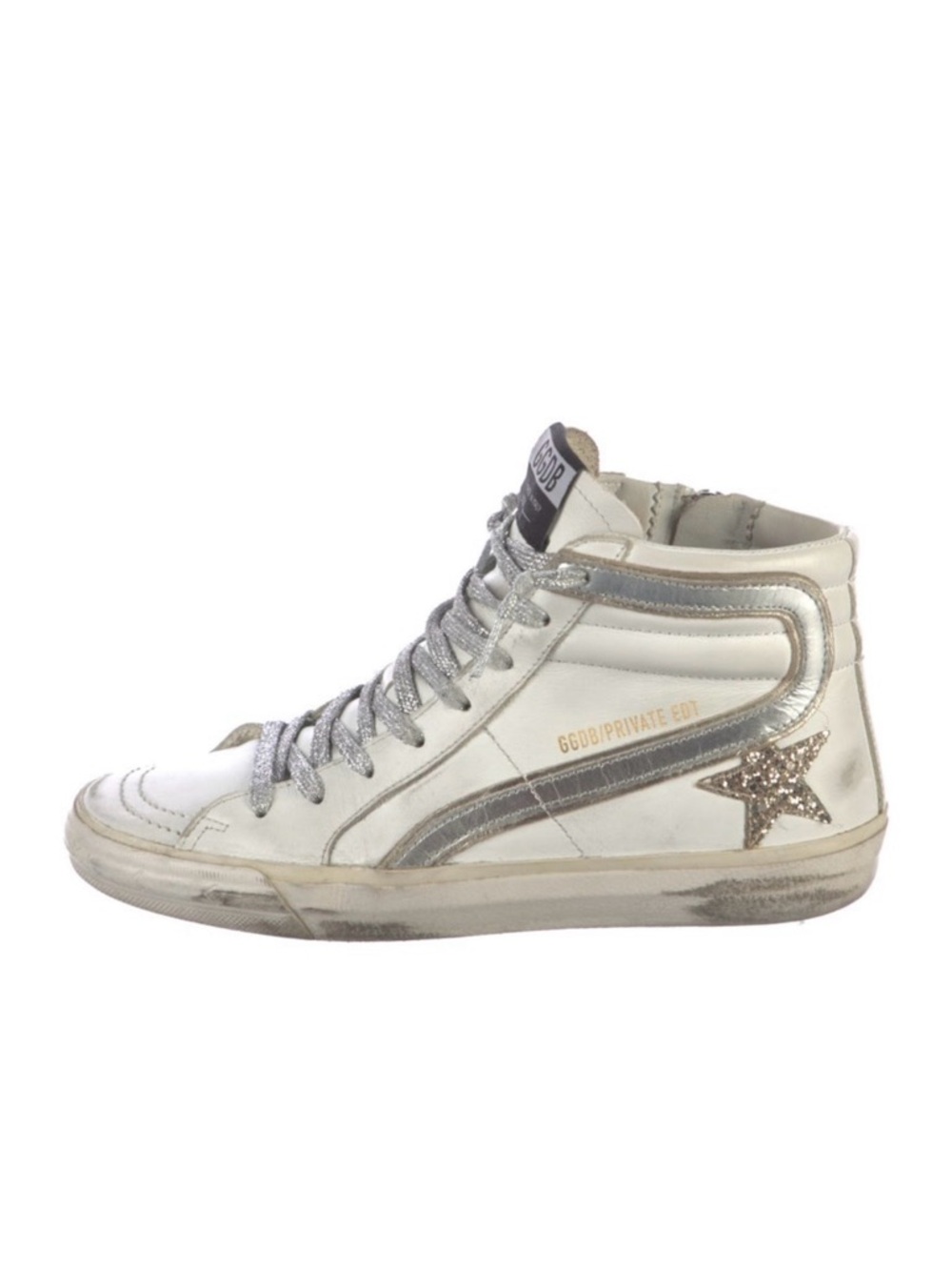 Golden Goose White & Silver High-Top Sneaker with Glitter Laces - Picture 2 of 2